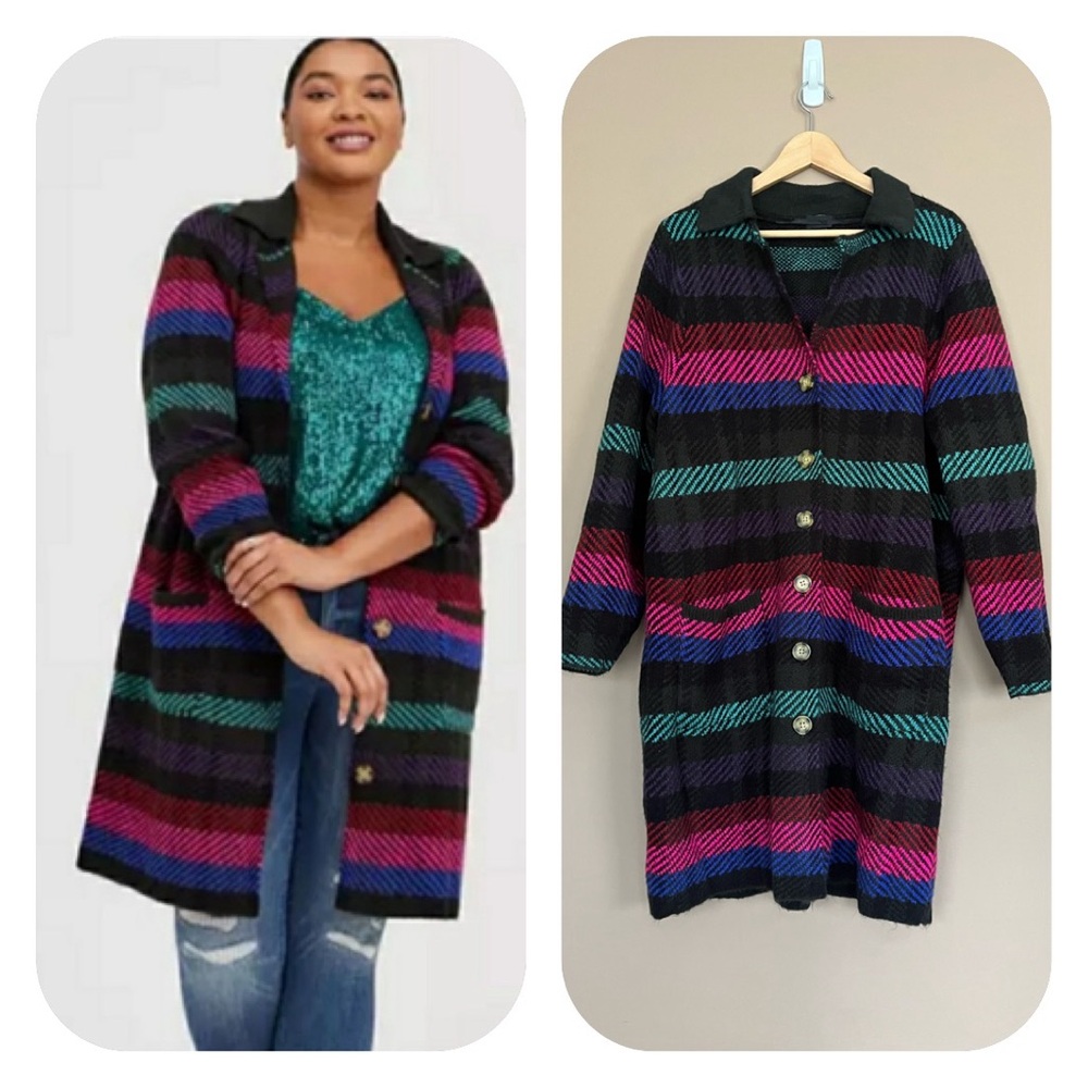 {Torrid} Coatigan Collared Sweater with Stripes - Womens 2X